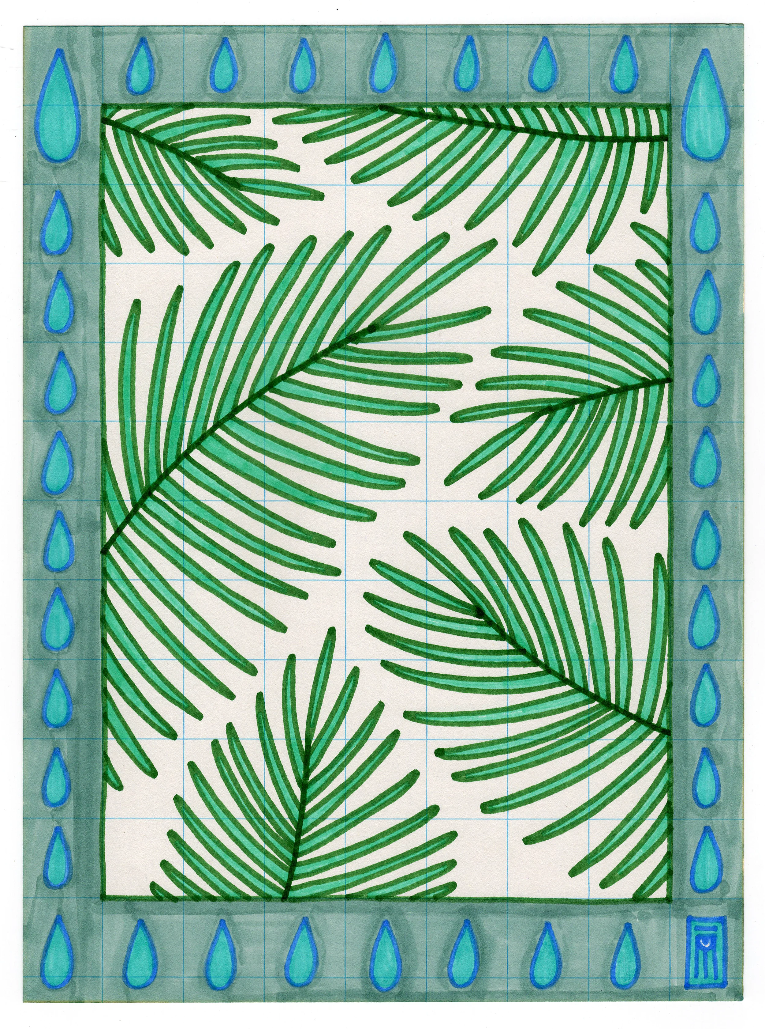 Fronds with Rain Border