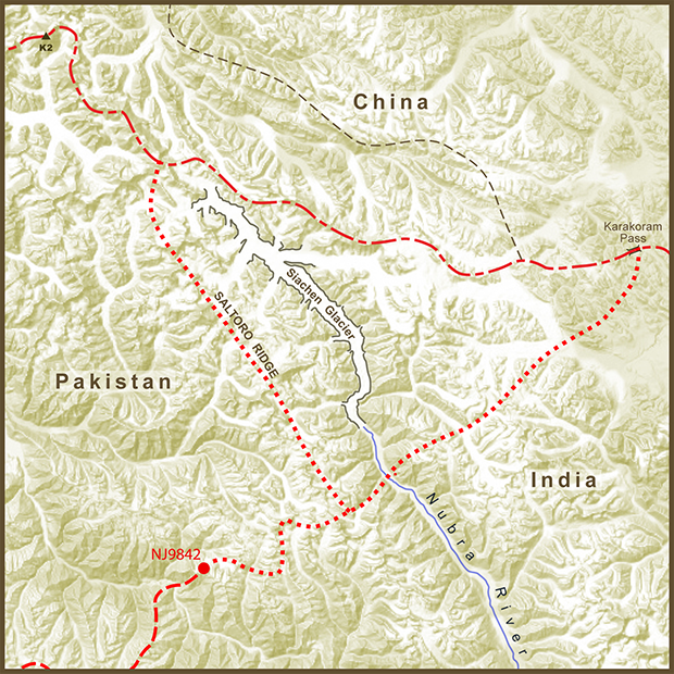 India-Pakistan, Siachen Glacier Dispute Map.png