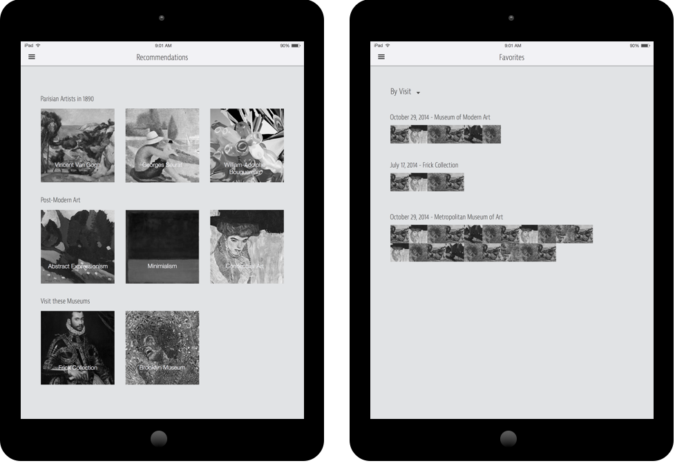 Favoriting an artwork to view later also impacts the recommendation system