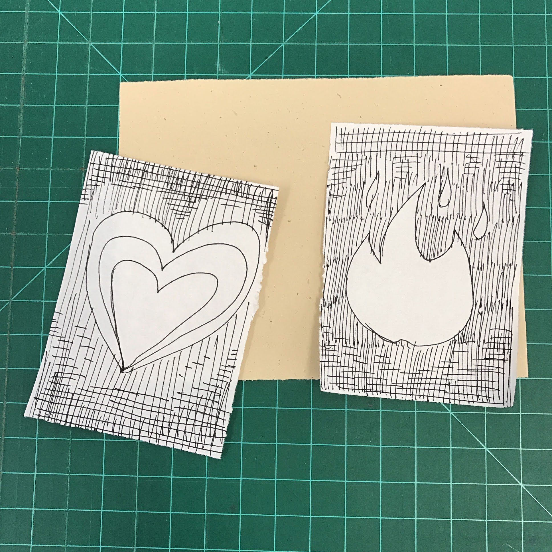 Emoji thumbnails, paper, and self-healing cutting mat. 