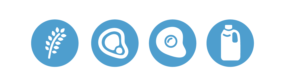The Icons above will notify if the recipe has gluten, meat, eggs, or dairy. If there is a line through the icon, then the recipe doesn't have that food type.