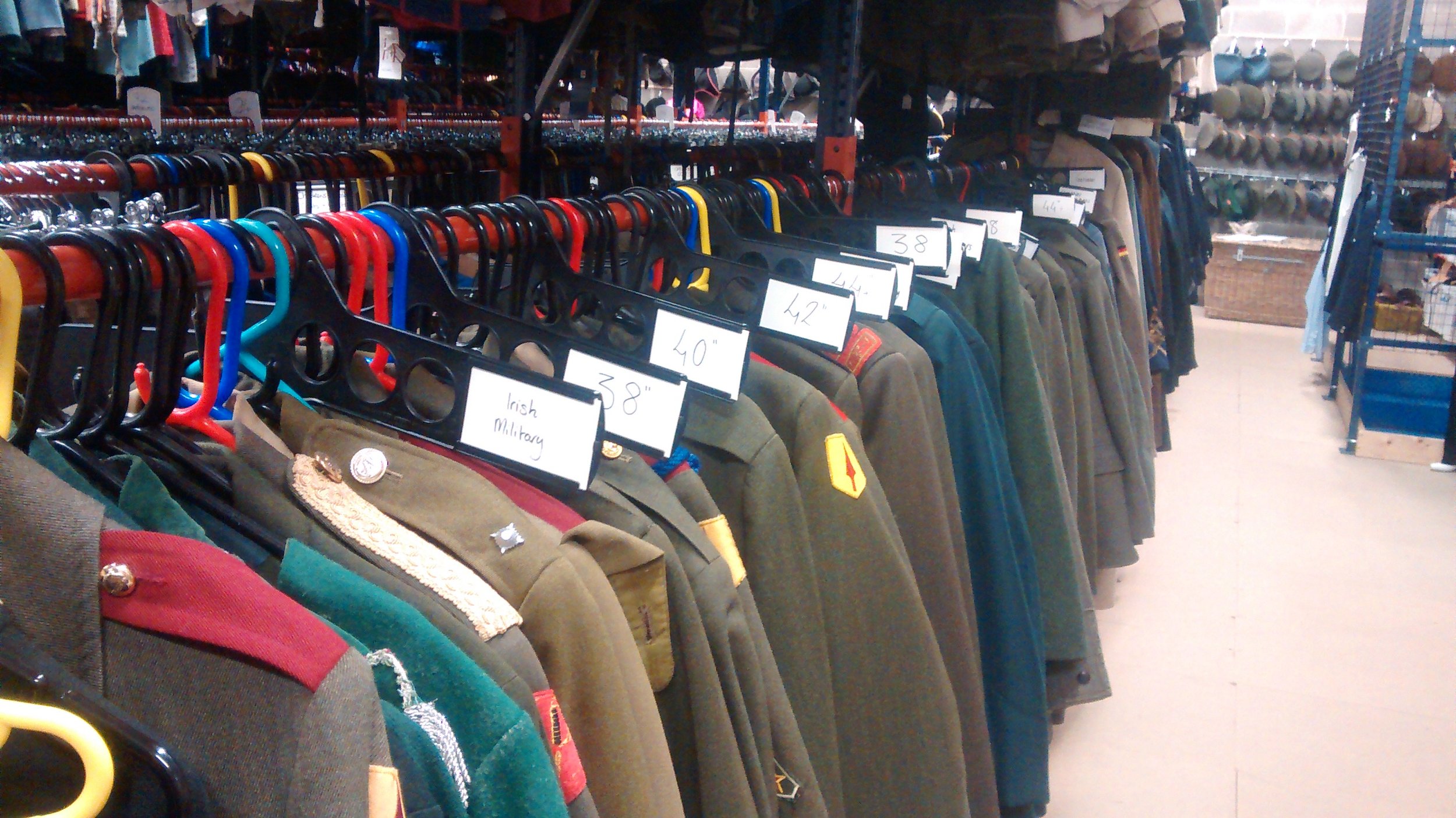 Selection of army jackets in the warehouse