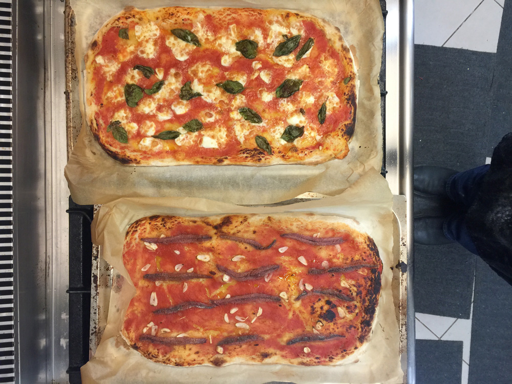 margherita and marinara just out of the oven