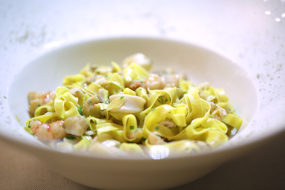 Einkorn fettucine with seafood