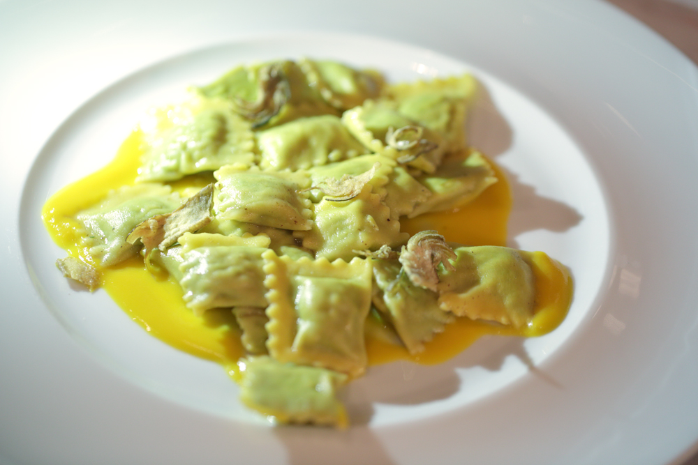 duck ravioli with fried artichokes