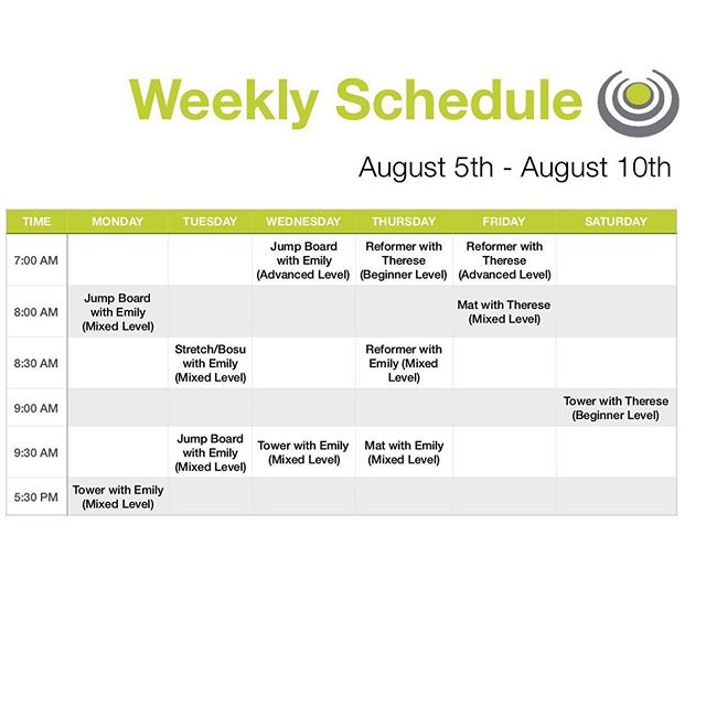 Schedule for next week! Also after next week Maddy will be back teaching classes!!!!! Yay we can&rsquo;t wait to have her back from New York! #birminghamfitnessclasses #corestrongbham #birminghampilates