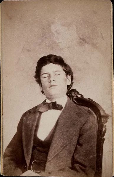 An image of Master Herrod with a ghost. William H. Mumler, 1868.