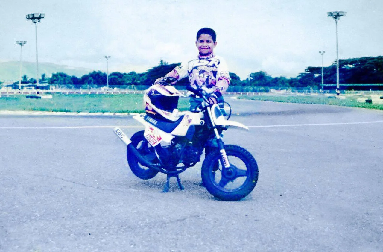 My little brother, Eduardo, on his Yamaha PeeWee (which he let me ride sometimes). 