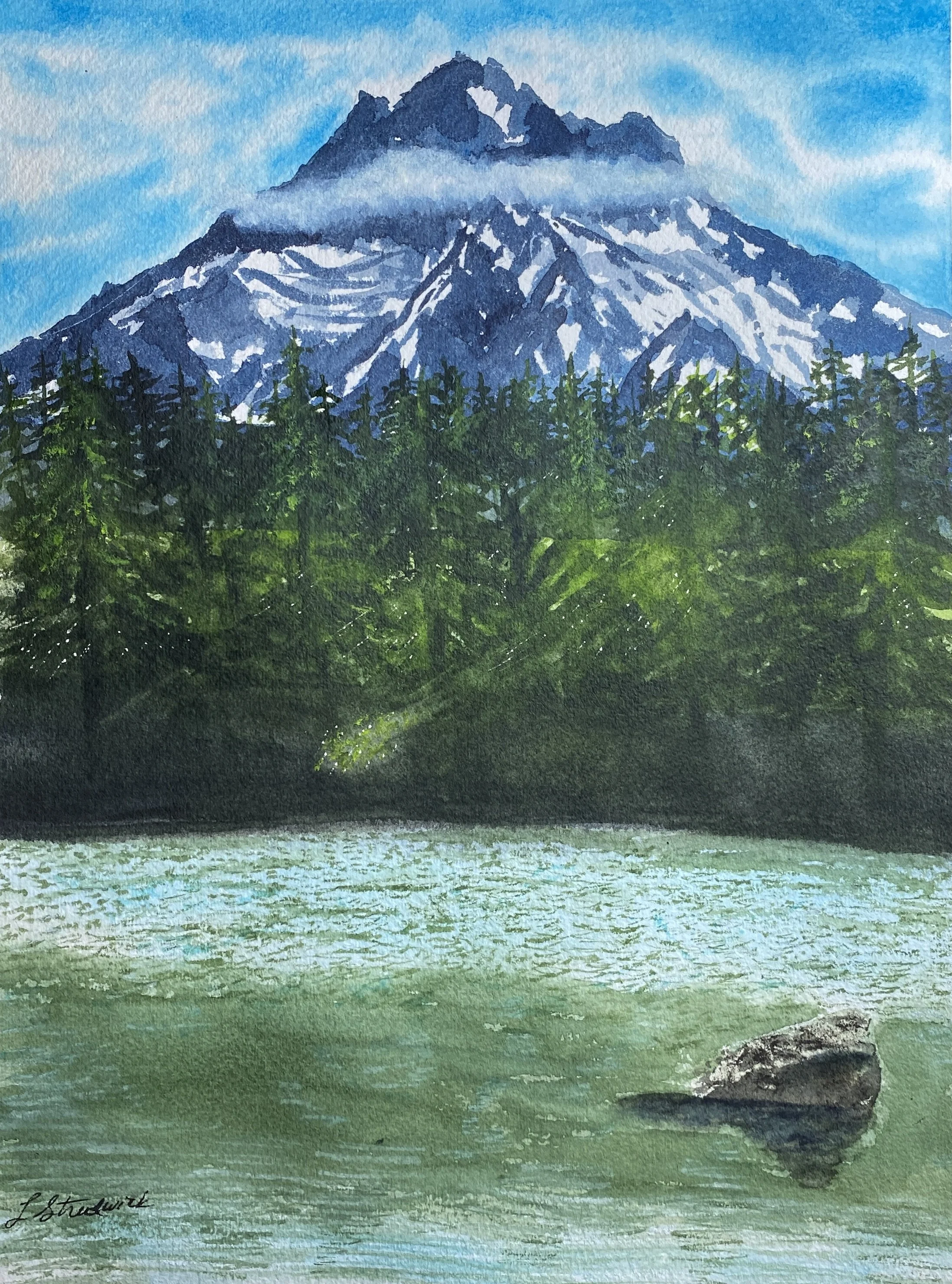 Lake with forest and mountain