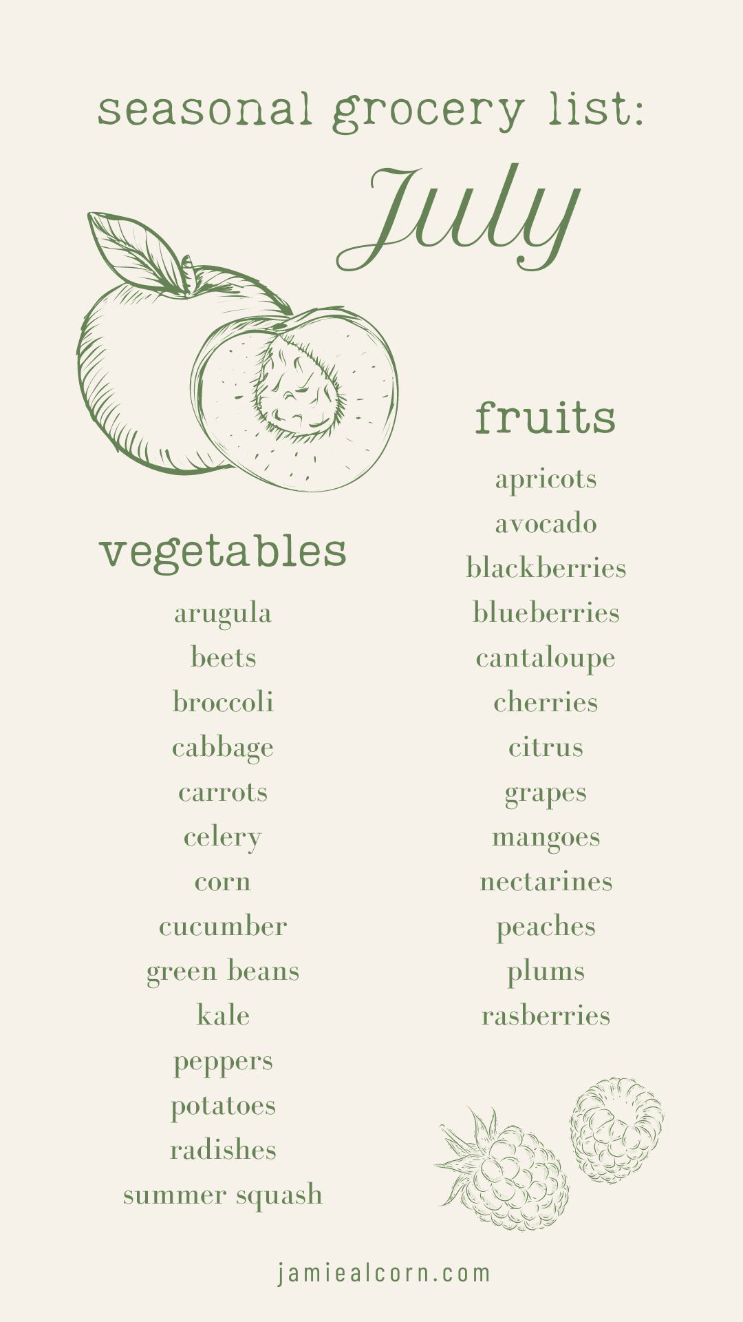 What's In Season July Produce List — Jamie Alcorn