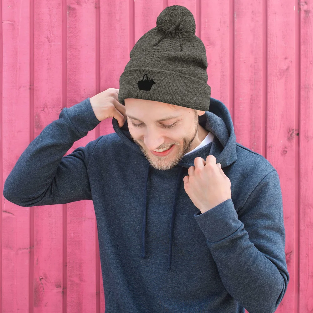 Pom-Pom Beanie with Black Harvest Basket — Daily Harvest Designs