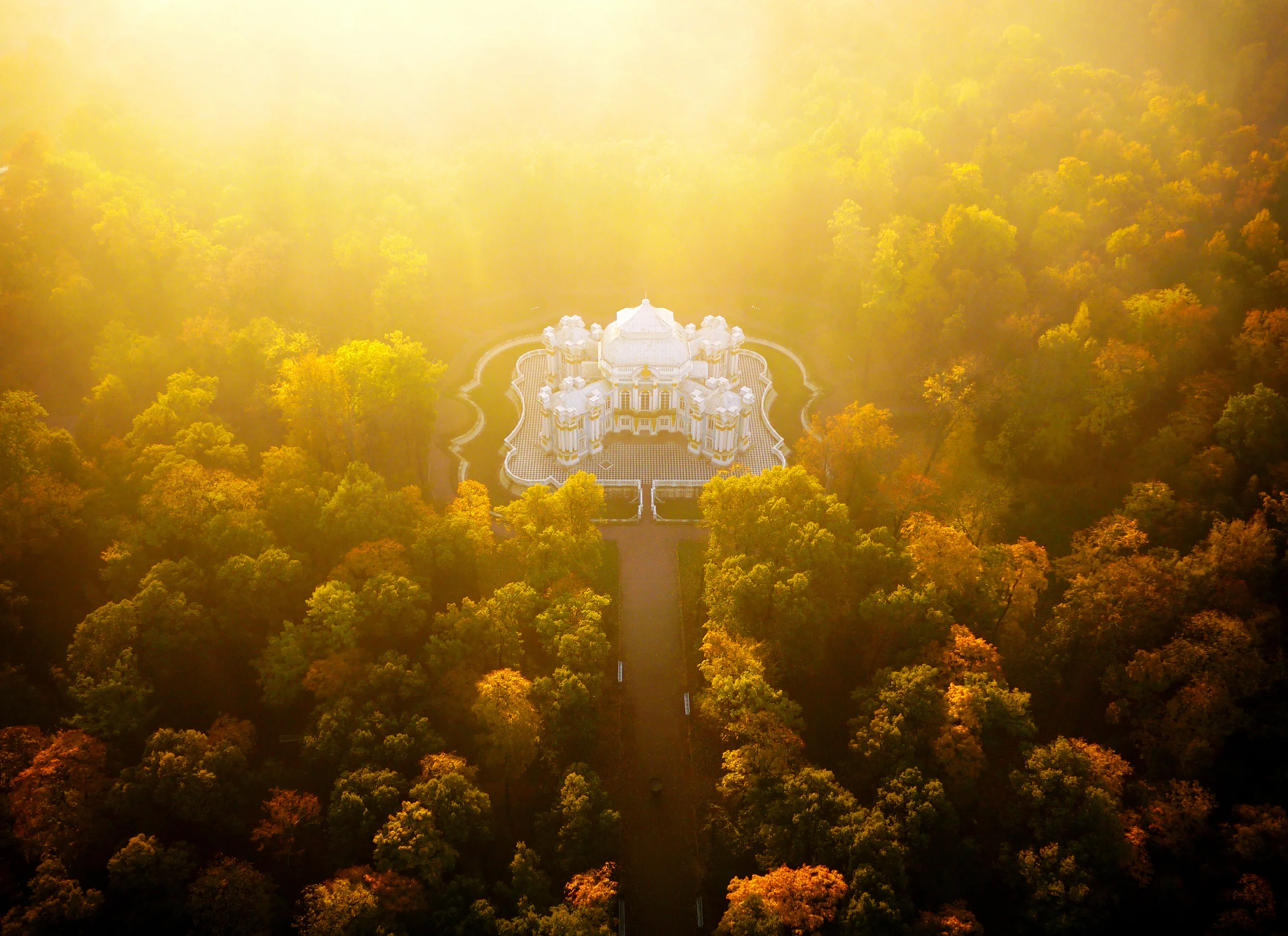 Saint Petersburg's Hermitage Pavilion wreathed in dawn mist. The little whipped cream palace was famous for parties where mechanical tables laden with food rose from beneath the floorboards. Click here for the full gallery. 