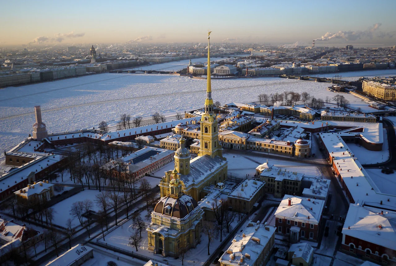 The Peter & Paul Fortress, Saint Petersburg's founding point. At the time of the fort's construction the islands of St. Petersburg were populated only by a ragtag collection of fishermen's huts. The area was deemed "too wild, too wet, too unhealthy" for human habitation, the equivalent of founding a capital city in the upper reaches of Hudson Bay. 