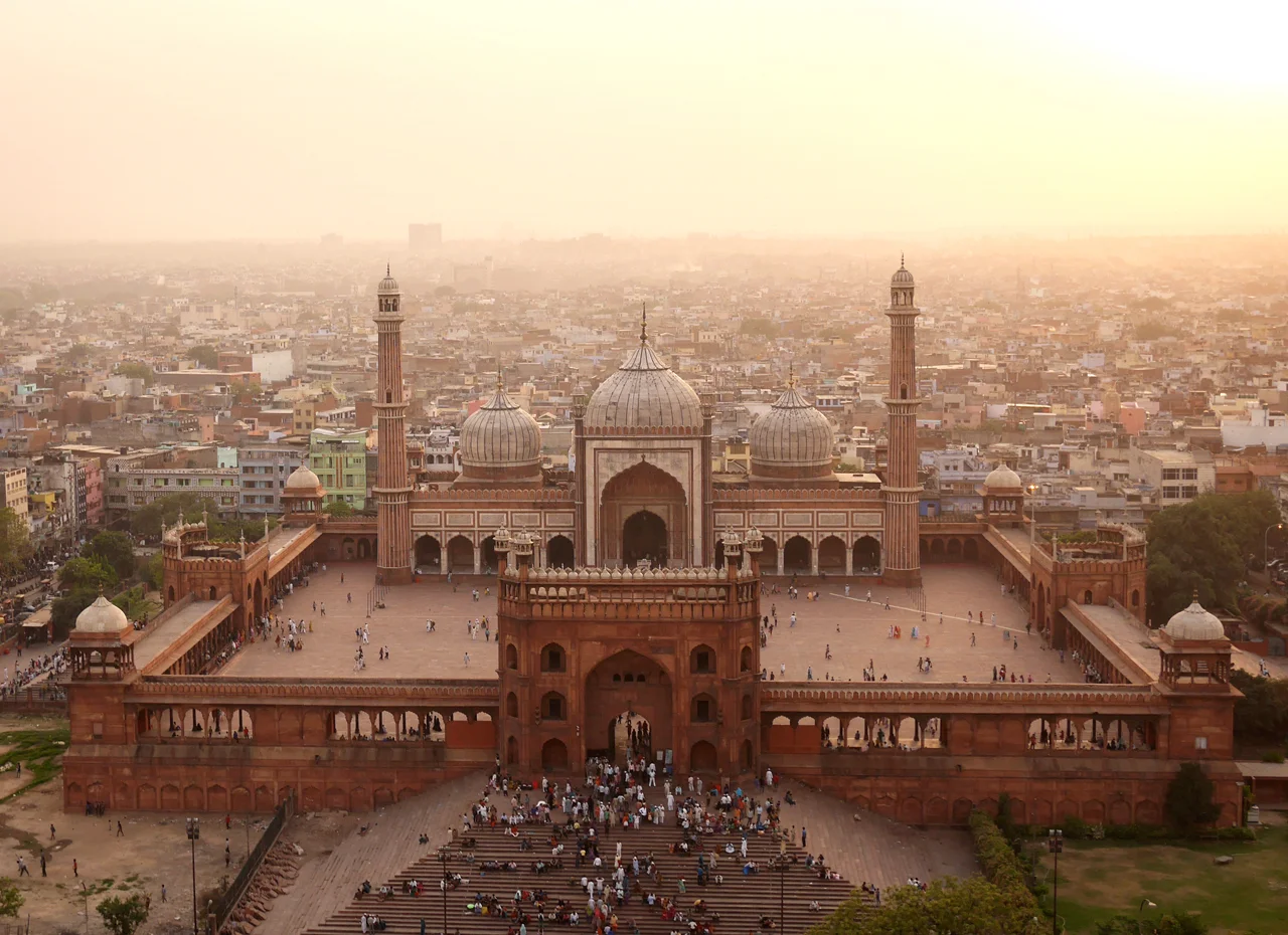 Jama Masjid, the heart of Islam in India. The red sandstone structure was built under the orders of the Shah Jahan, the same Emperor who commissioned the Taj Mahal. 