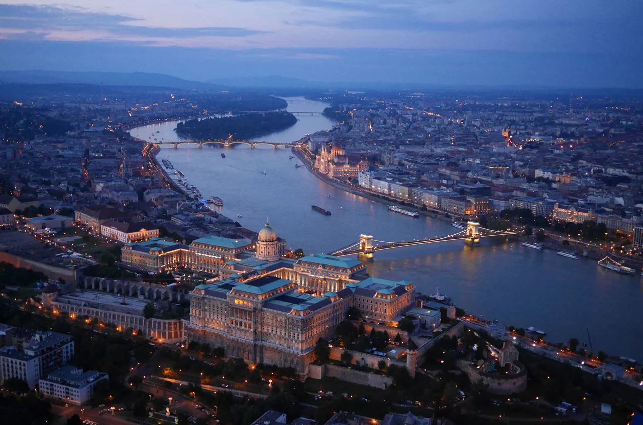 Buda castle on August 20, 2014. The barge in the centre of the Danube is loaded with fireworks, launched later that night to celebrate Hungary’s national day. 