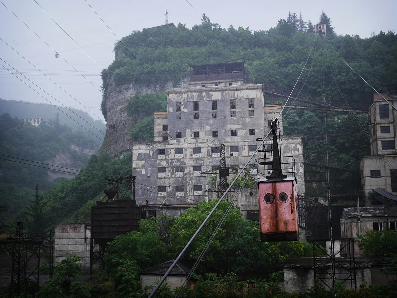 Cable cars forming part of the network of aerial tramways built in Chiatura during the Soviet era. In place of buses, the locals still use "Stalin's Rope Roads" as public transportation in the vertiginous mining town. Click here for full story. 