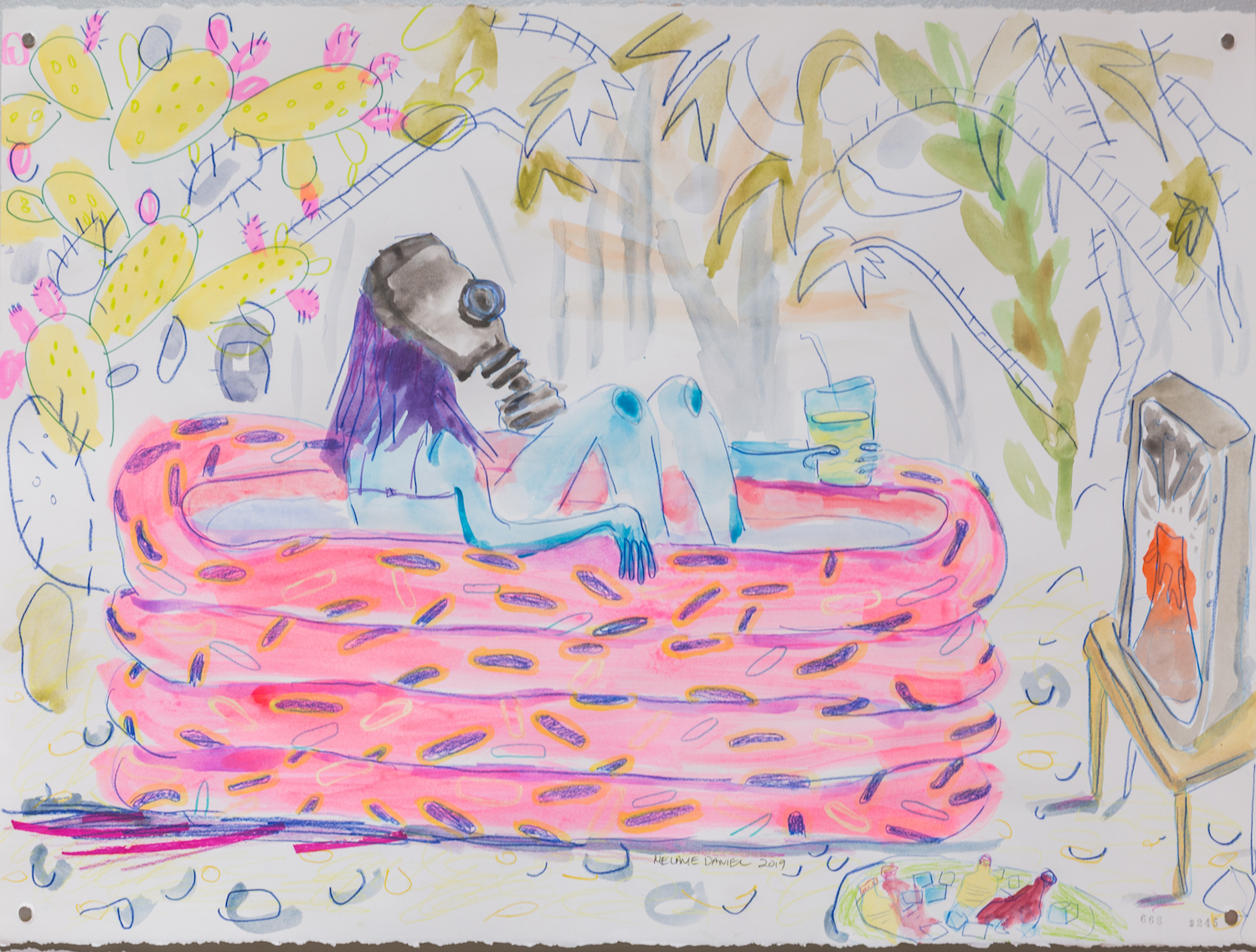 Pool Party, 2019, coloured pencil and ink on paper, 11 X 14 inches
