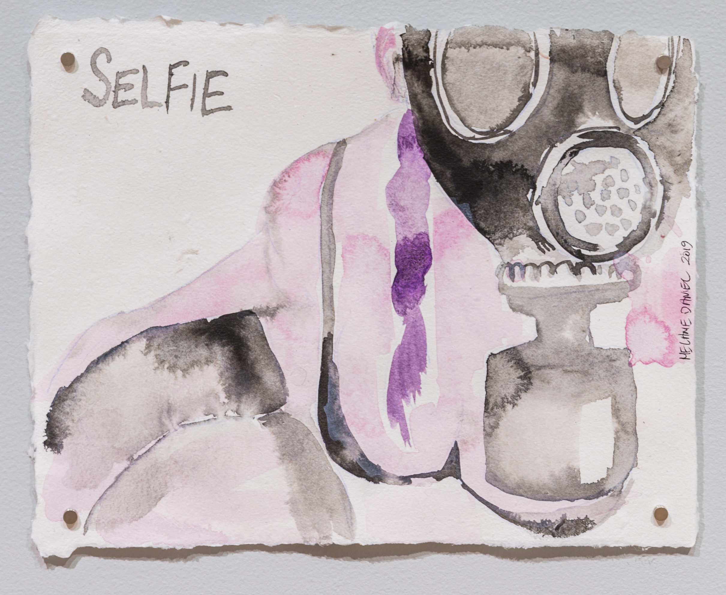 Selfie, 2019, watercolour on handmade paper, 11 X 15 inches.