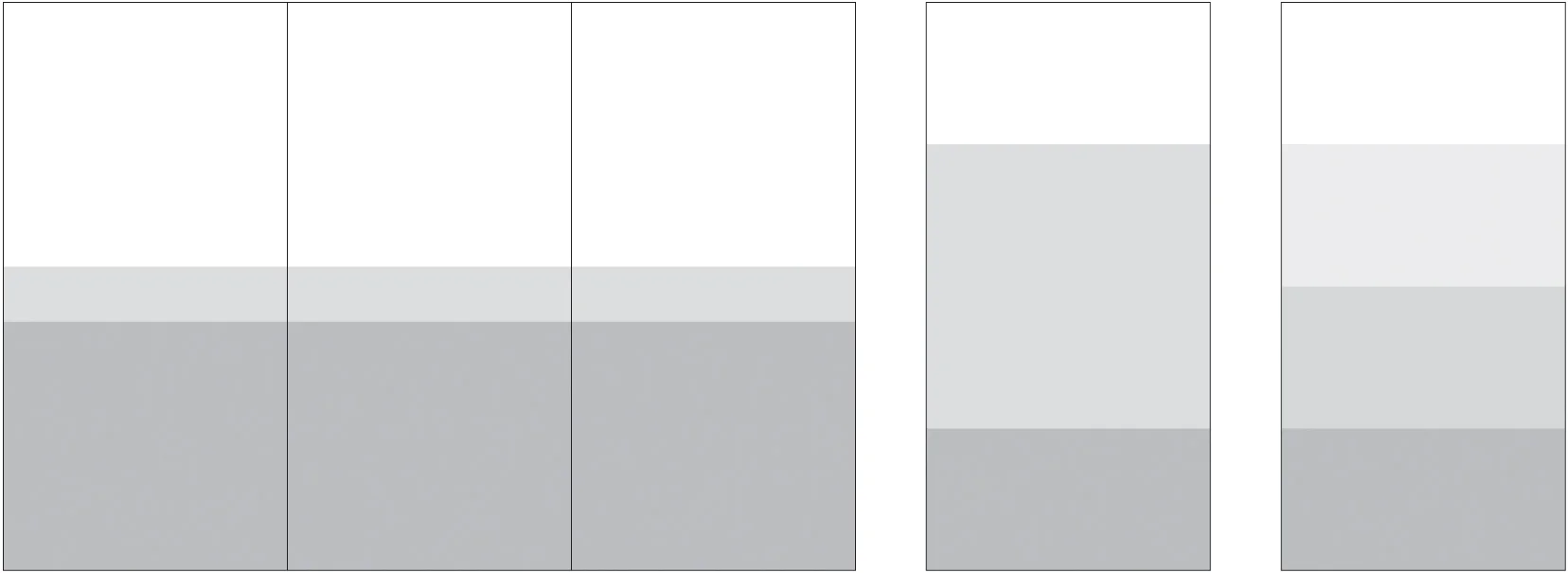 Standard Layout (108" height by 3 full width panels) and Single Panel Variations