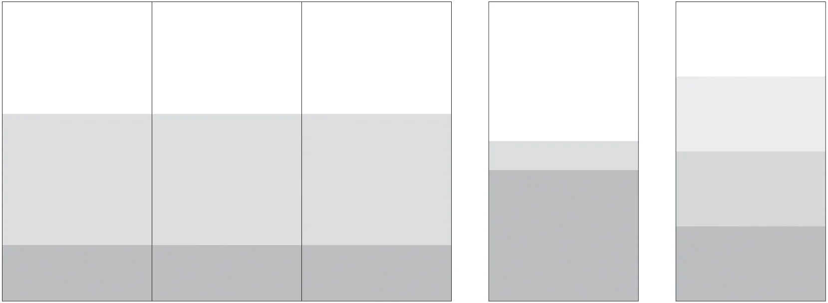 Standard Layout (108" height by 3 full width panels) and Single Panel Variations