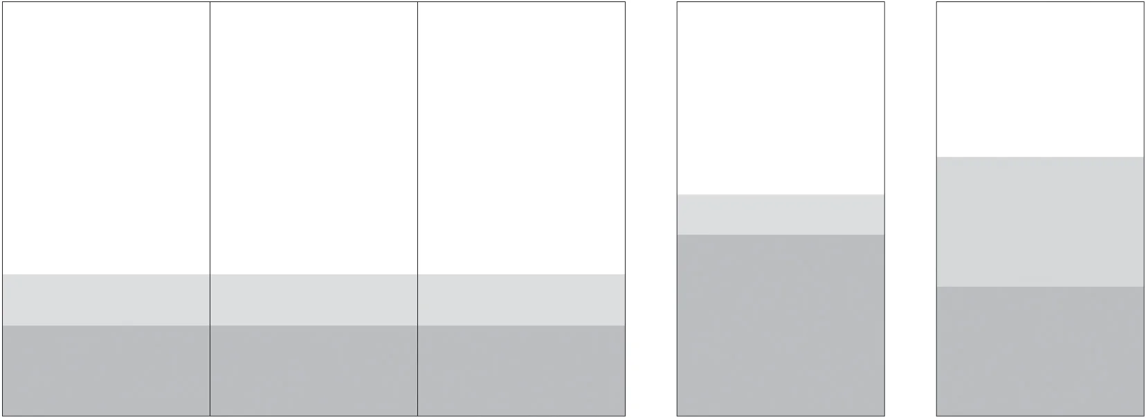 Standard Layout (108" height by 3 full width panels) and Single Panel Variations