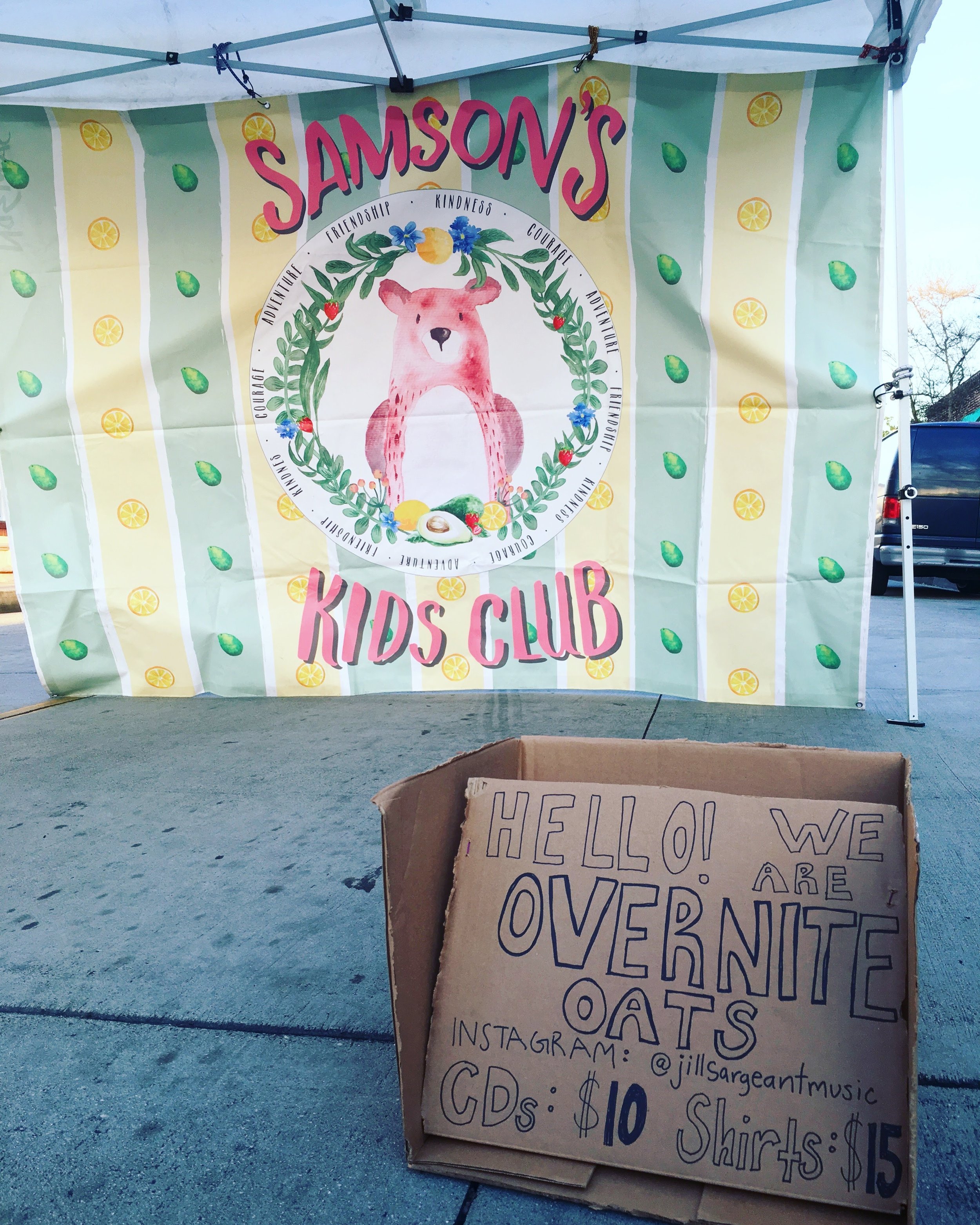 we recently played the monrovia night market! i felt very crafty for quickly turning this cardboard box into a merch area ;)