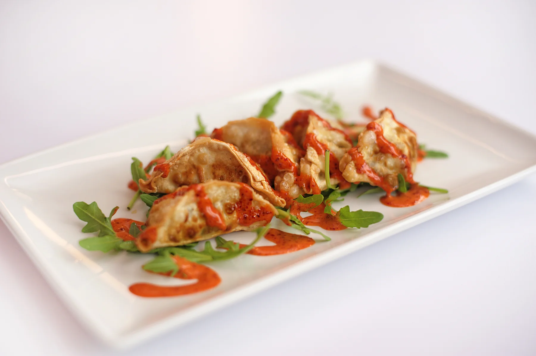 Frititud gyoza pelmeenid vürtsika kastmega
