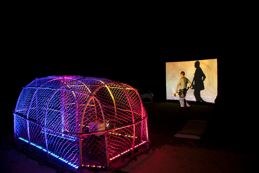Aurora Primary Installation and film by Nontawat Numbenchapol, winner of the UNTAMED Competition for emerging artists and filmmakers at Film on the Rocks Photo: Doug Bruce