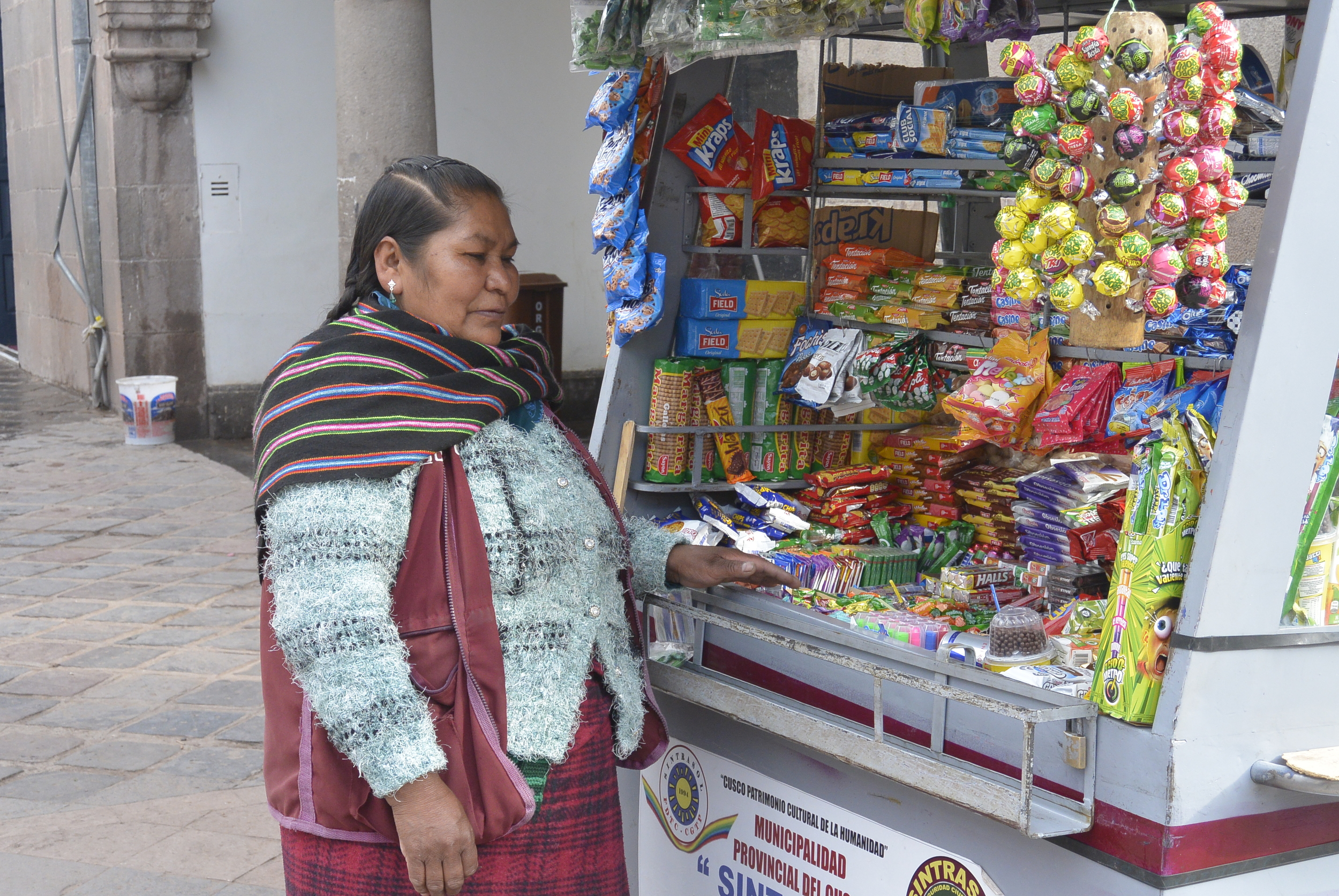 Cusco Peru Peruvian Woman Selling Snacks