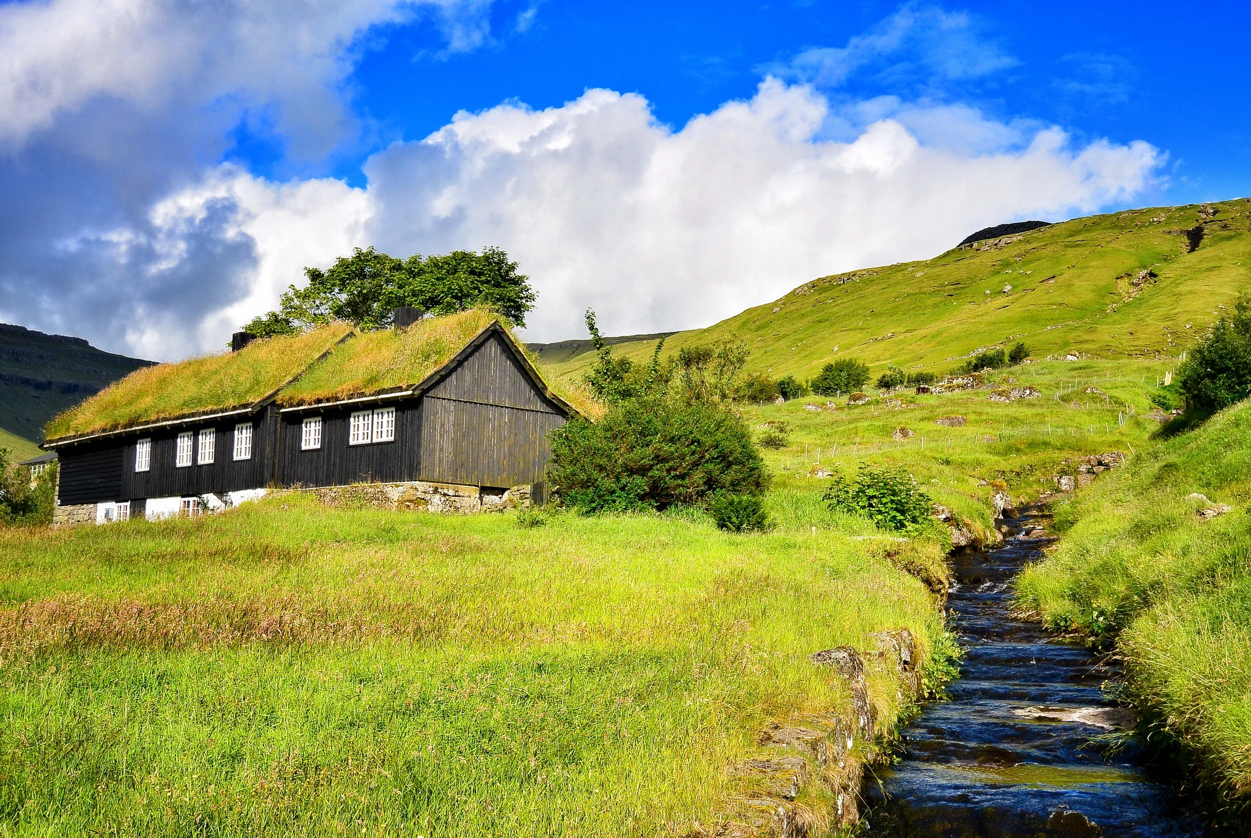 Faroese turf roof house