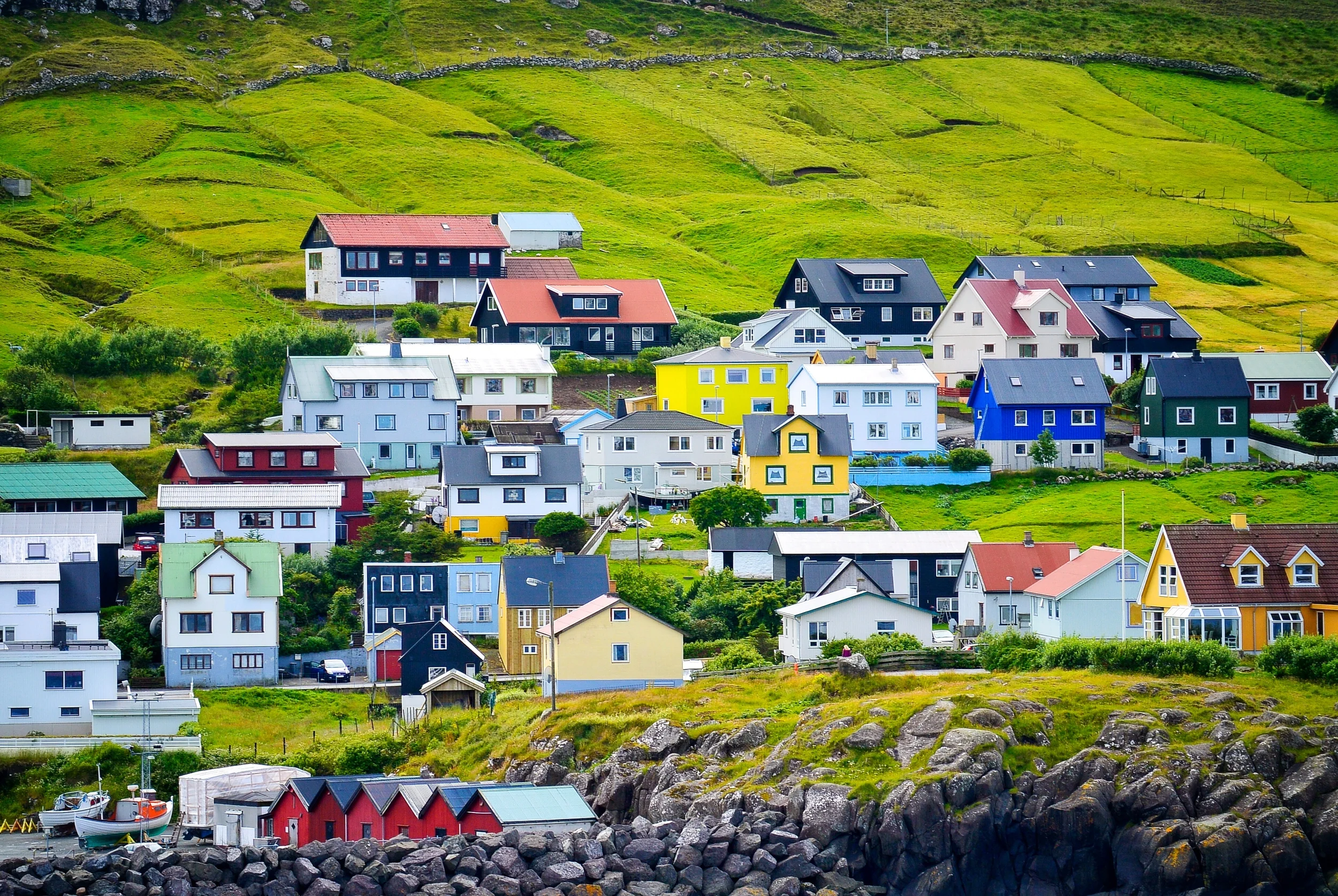 Brightly colored houses on Streymoy