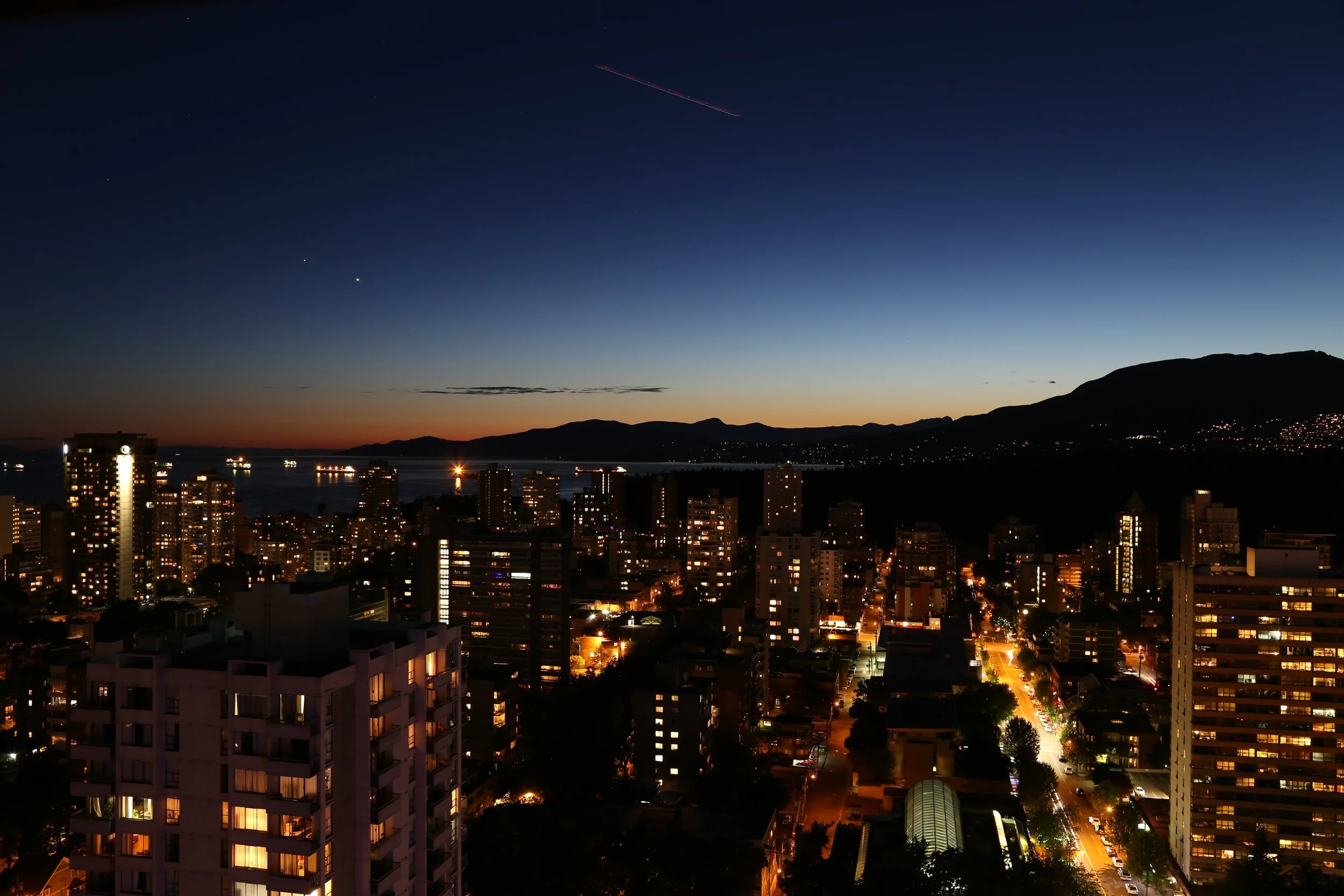 Nigh time view of downtown Vancouver