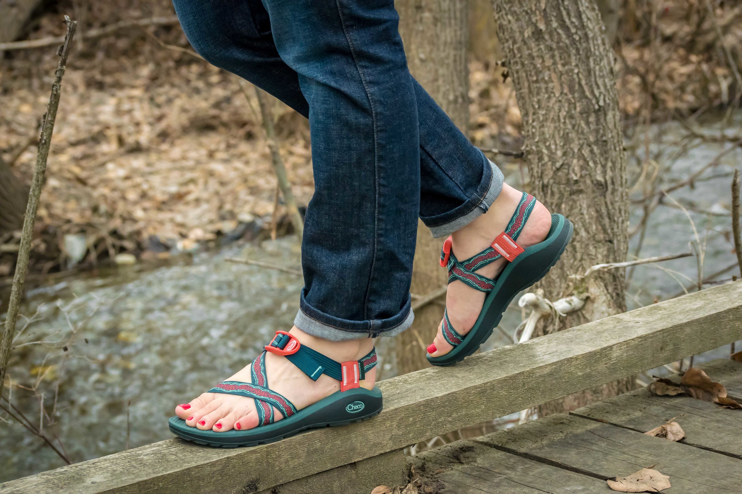 chaco sandals on feet