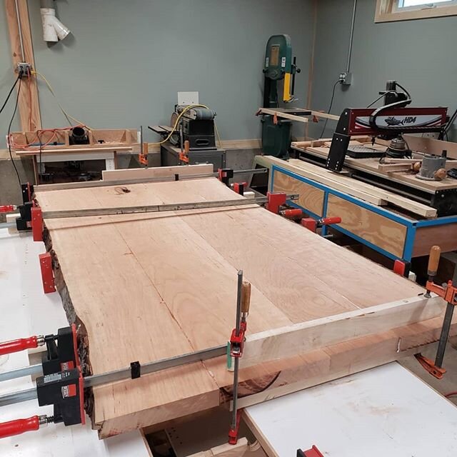 A new countertop on the rack.  This cherry top is almost 40&quot;wide and is made of 2 slabs with live edge.  Due to twist in the slabs i had to split them to maintain thickness when flattening.  The grain flows through the seam making it barely noti