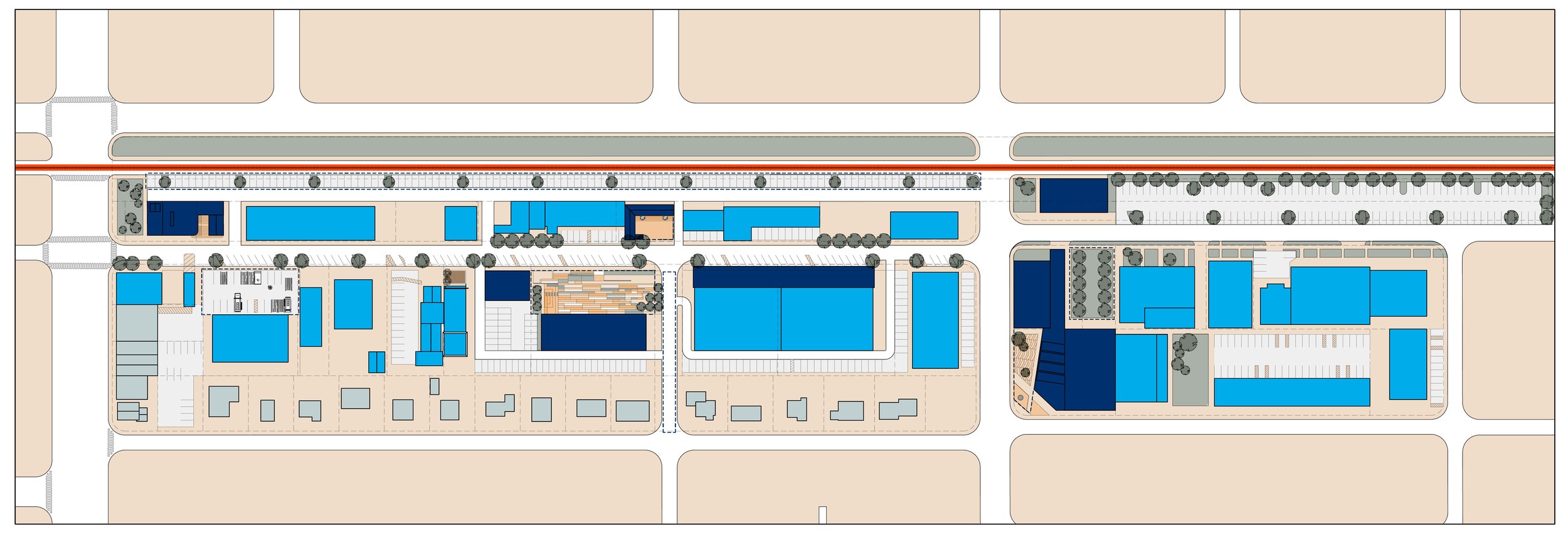 Proposed Plan (new buildings in navy blue)