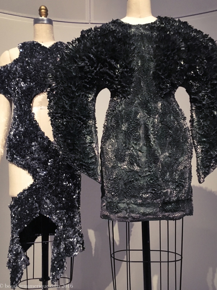 Robe Iris van Herpen en poudre de métal sculptée à la main avec des aimants (collection haute couture, automne/hiver 2013-2014). Photo : Boudoir numérique. 