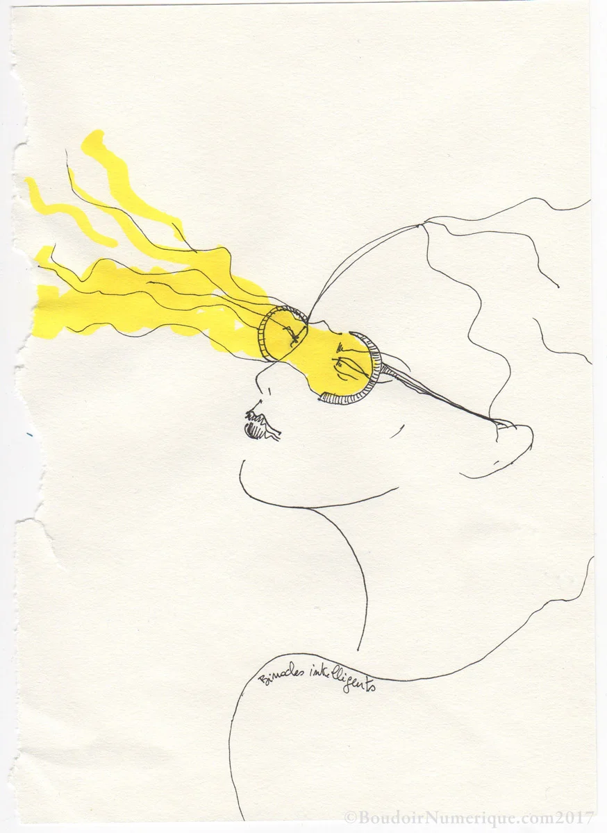 Série Logical Creatures pour Le Boudoir Numérique : "Binocles intelligents", dessin préparatoire de Lionel Samain. Retrouvez Binocles intelligents ici .