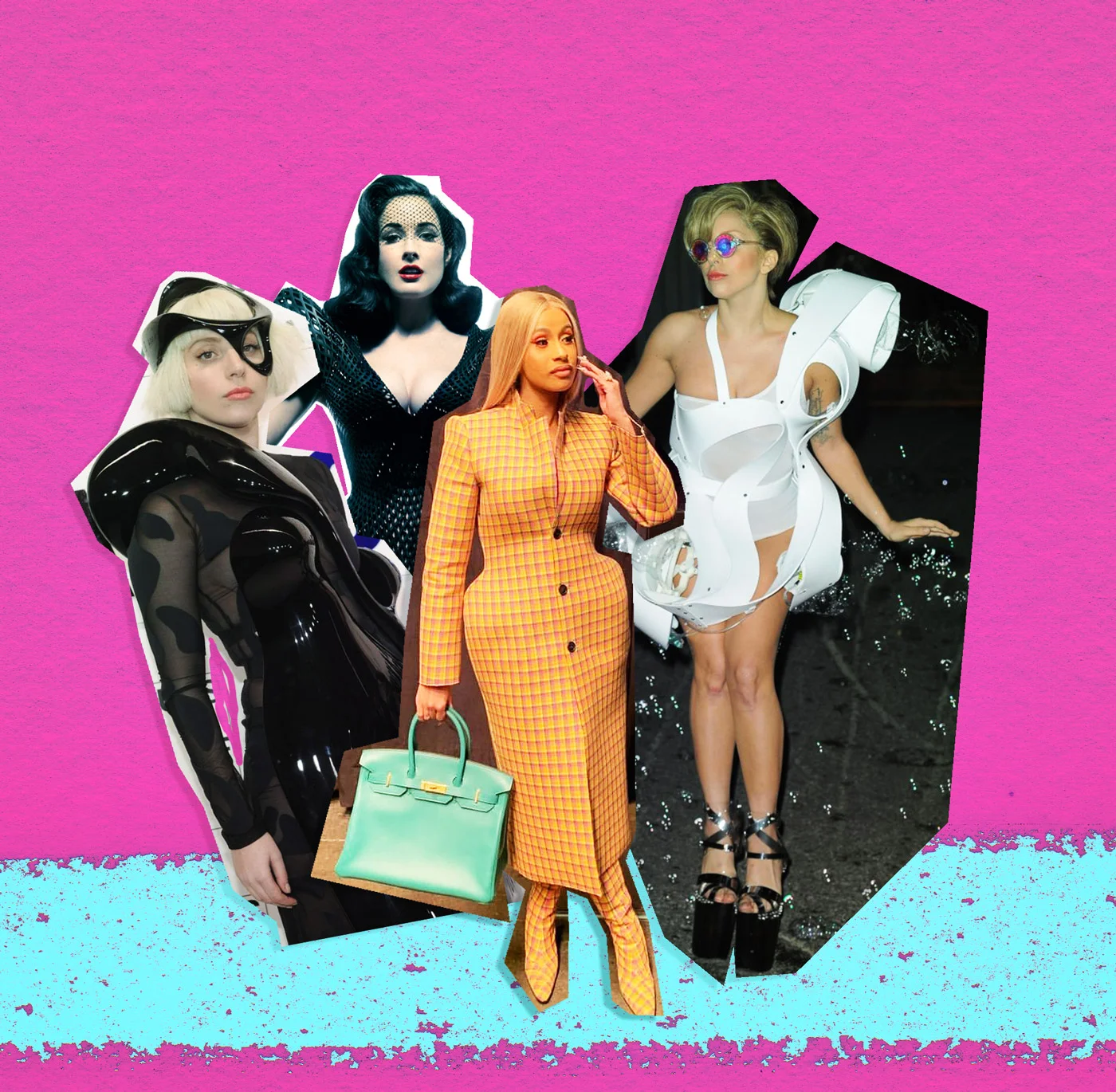 De gauche à droite, Lady Gaga, Dita Von Teese, Cardi B et, à nouveau, Lady Gaga