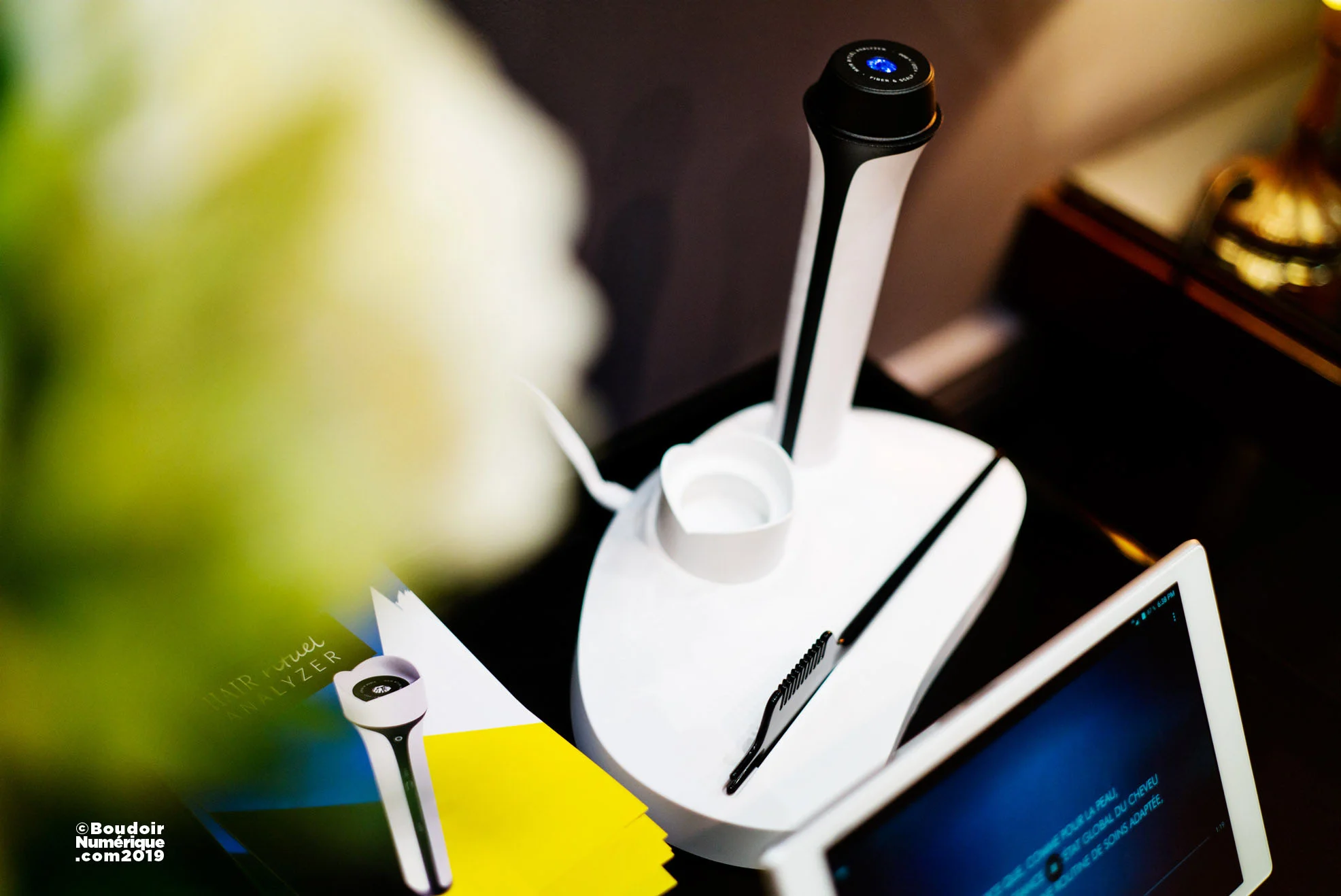 Hair Rituel Analyzer, nouvel outil de diagnostic capillaire de la marque Hair Rituel by Sisley, présenté à Paris, le 30 janvier 2019.