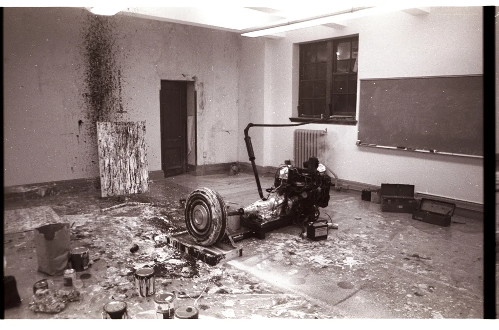 Autoerotic Jackson Pollock machine for making art