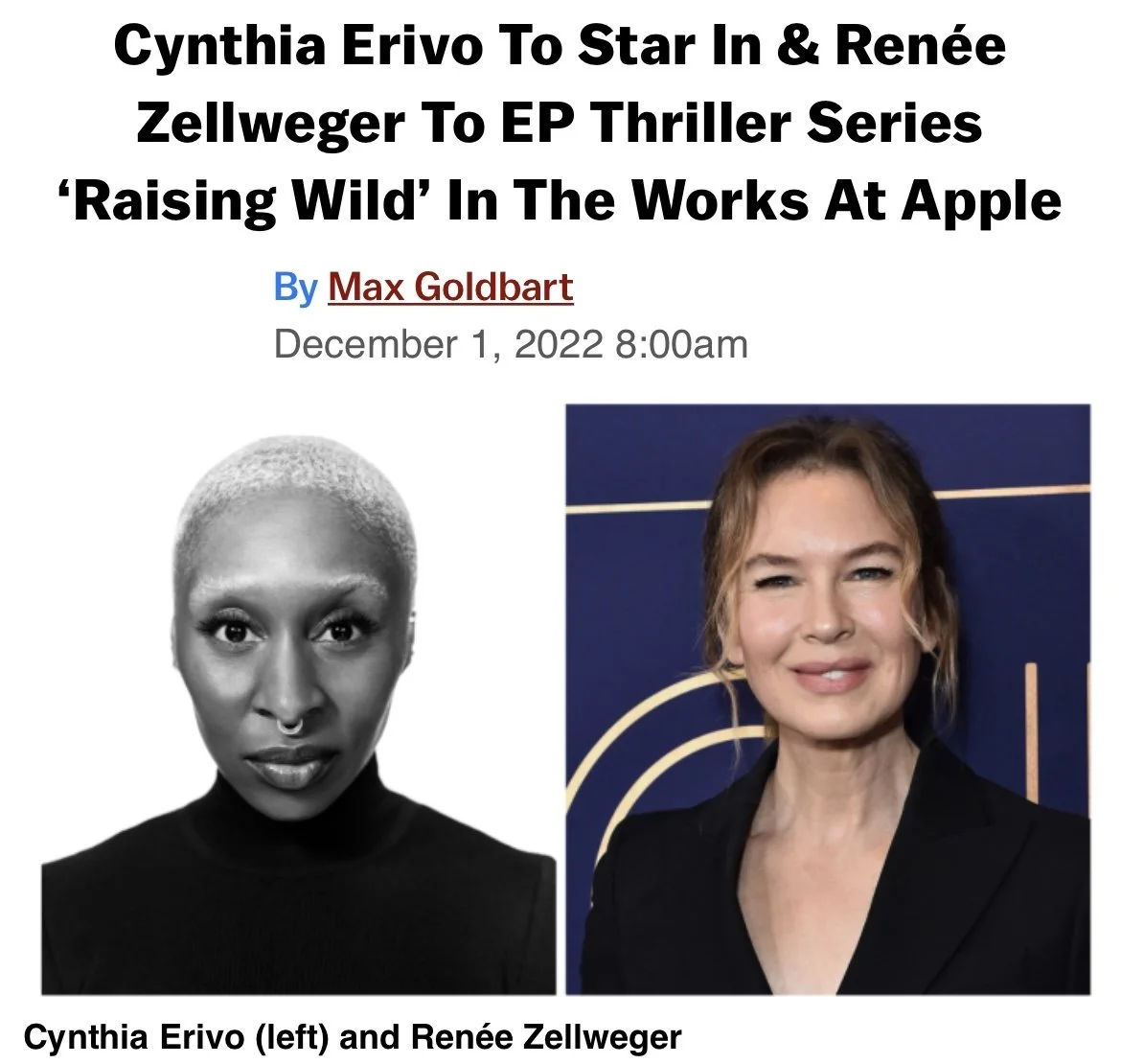 RAISING WILD SET UP AT APPLE WITH CYNTHIA ERIVO STARRING