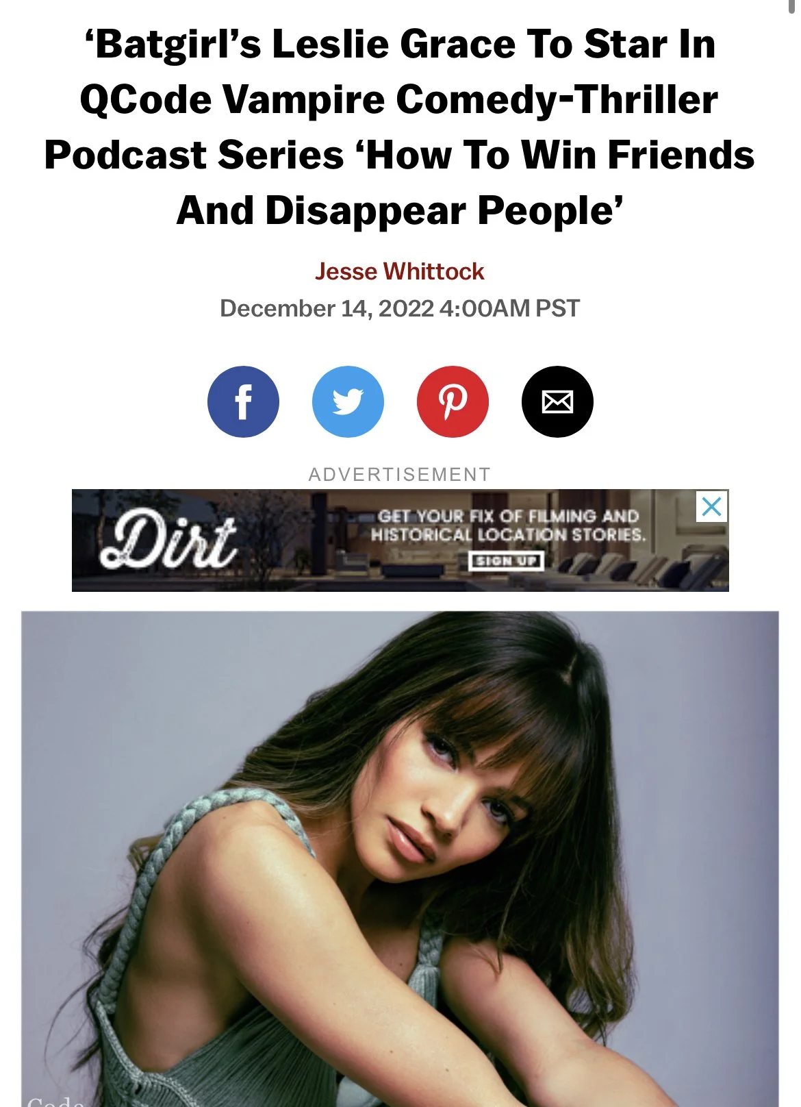 LESLIE GRACE STARRING IN PODCAST SERIES CREATED BY SOPHIA LOPEZ