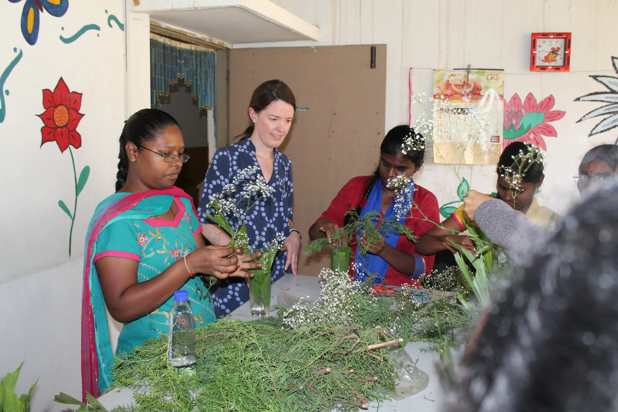 
At a flower design session with women in sewing job-training program, Esther shared of God's love for them, more than the "lilies of the valley and the flowers of the field". Given these womens' parents refusal to allow them education, tis message especially resonated with them.