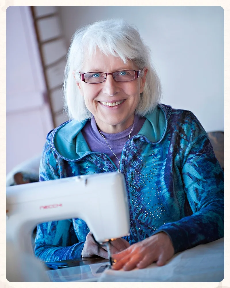 Our seamstress, Sally, always smiling.