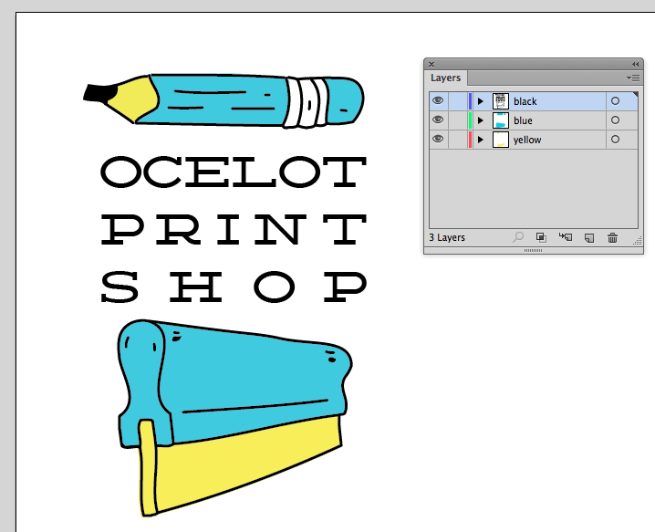 3-color Artwork in illustrator with each color in its own layer.