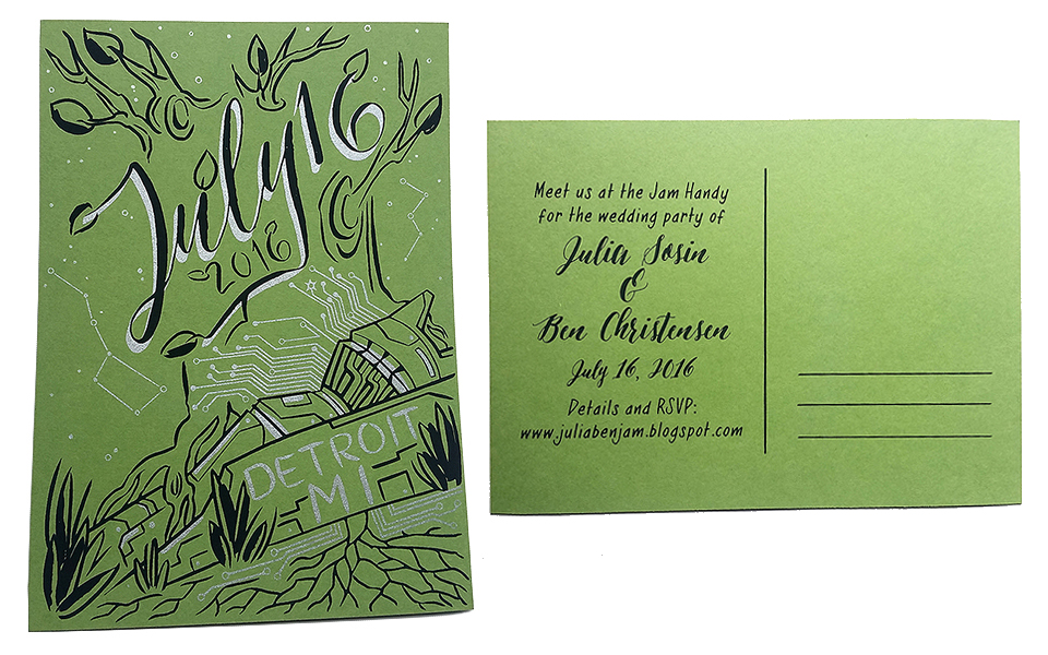 Two color Save the Date postcard, front and back