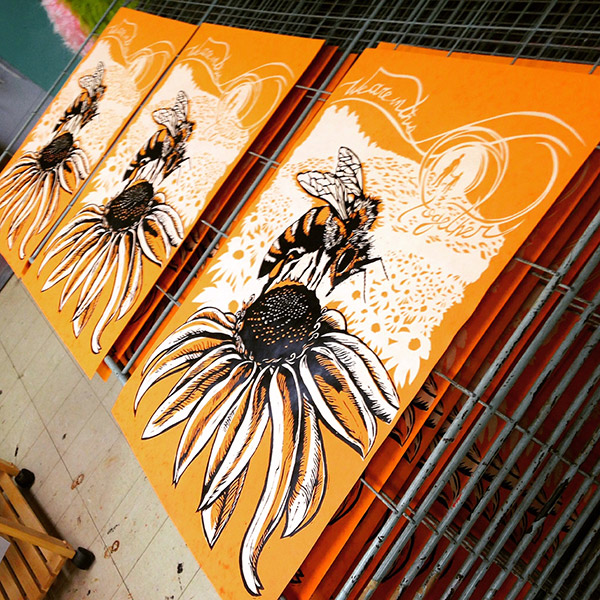 Honeybee screen print by Bec Young