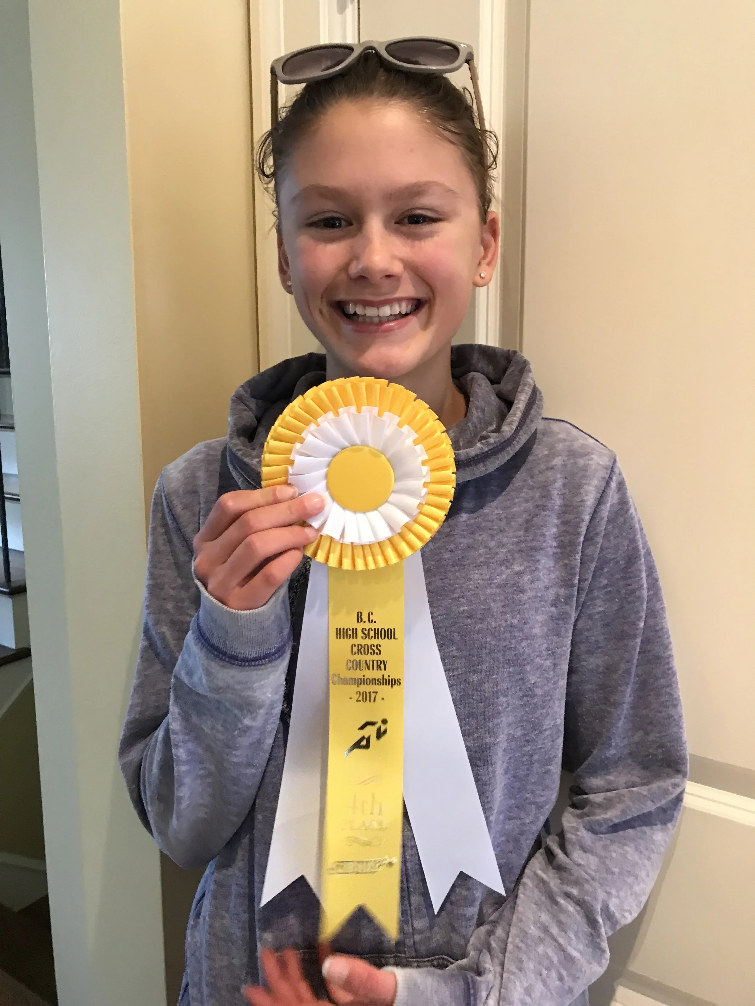 An incredible fourth place finish from 8th grader, Sophie Forsyth in her first ever BC XC High School Championships!