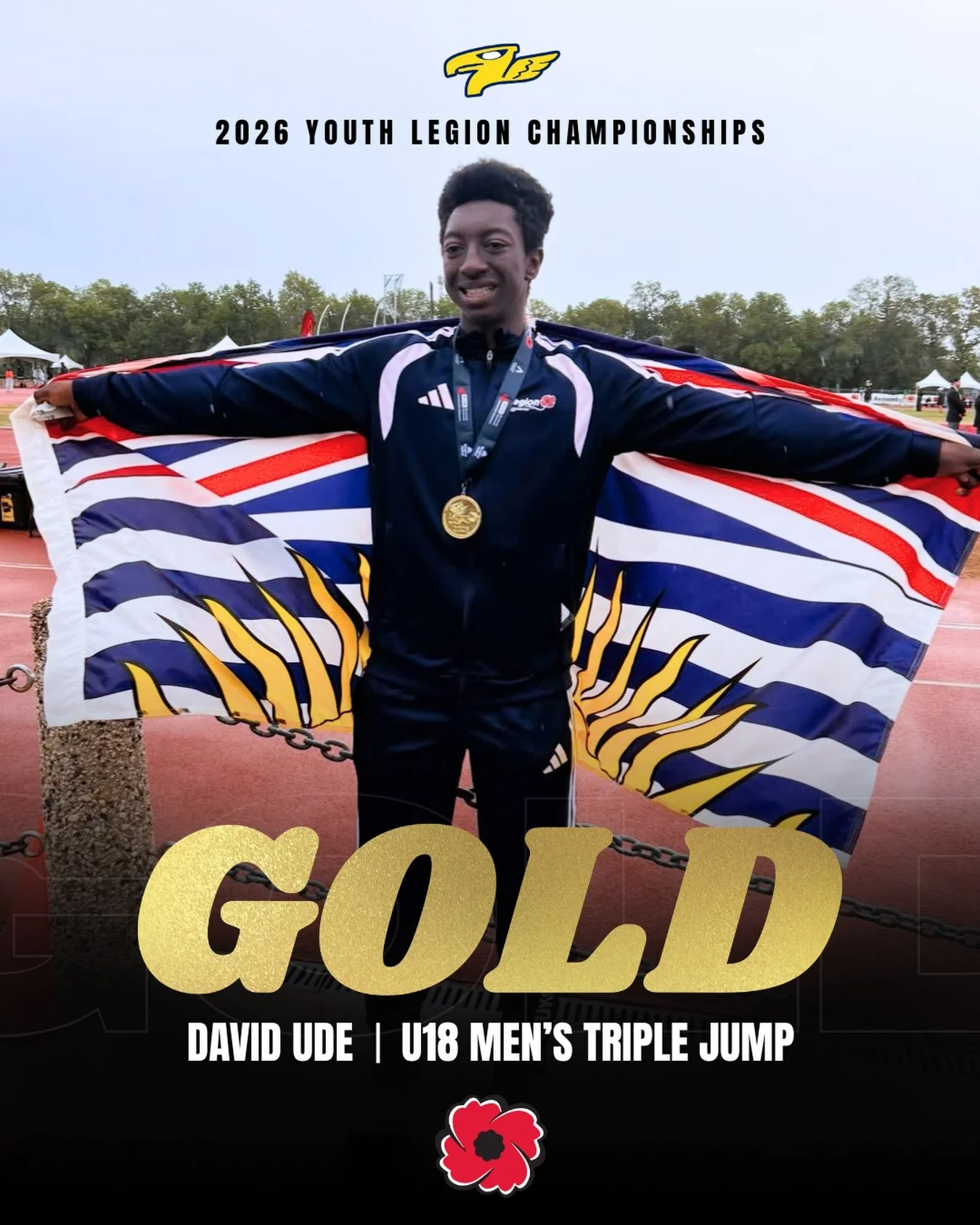 Gold for David🥇

David Ude defends his title in the U18 Men&rsquo;s triple jump at the 2026 legion Youth Championships with a huge jump of 14.38m!

#jump #jumping #triplejump #track