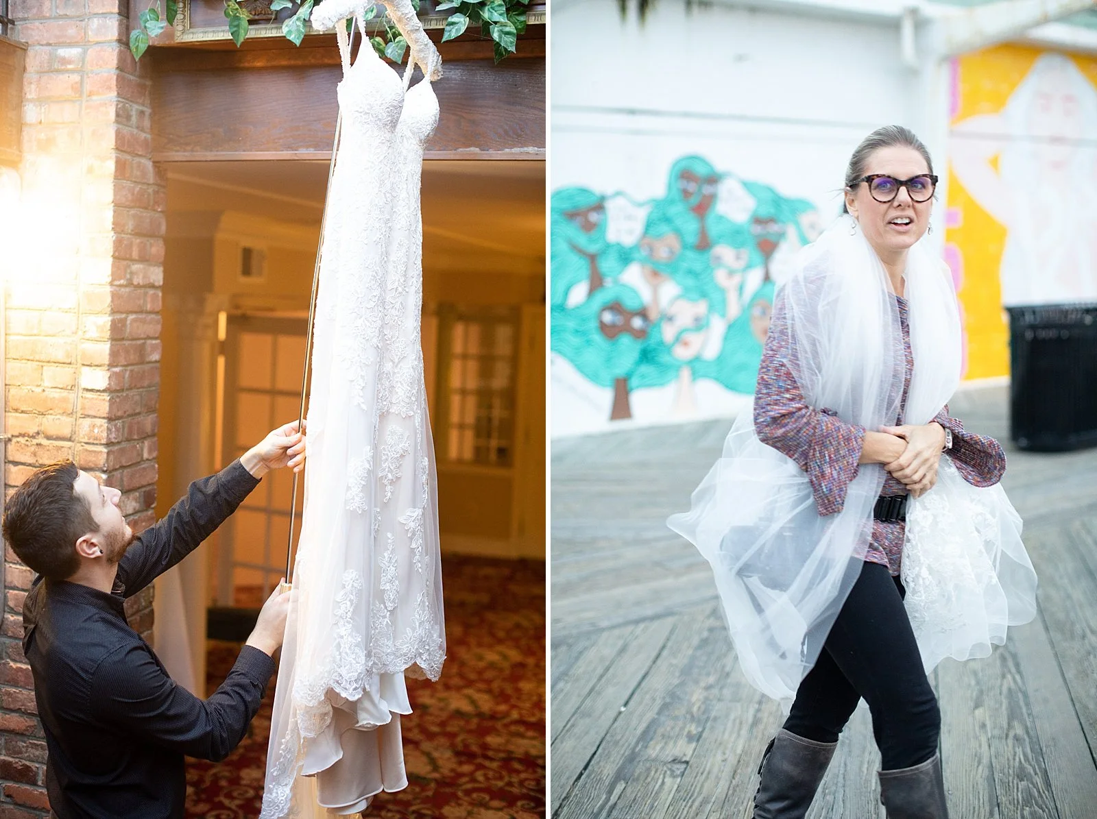 Pro Tip #3: Invest in a dress hook! It will change your life. And Pro Tip #4: Hiding under a veil on the boardwalk is probably not going to keep you super warm…